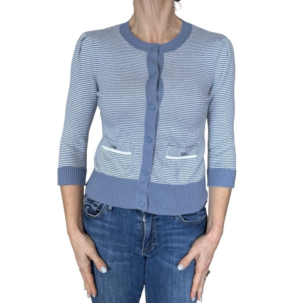 Juicy Couture Vintage Y2k Cotton Cashmere‎ Cardigan Sweater Gray Stripe PXS
